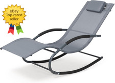 Outdoor Lounge Chair with Pillow Patio Lawn Pool Chaise Grayish Blue Recliner