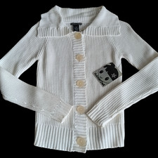 y2k Rubber Doll Girls Knit Cardigan Sweater M 10/12 Cream Button Front NEW