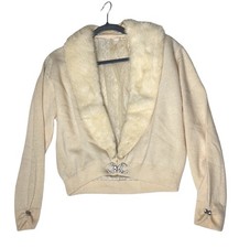 VTG 50s Bernhard Altmann 100 Cashmere Cardigan Sz M Mink FUR Collar Jeweled