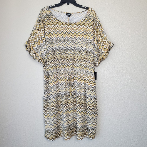 Nwt Tacera Women's Dress Sz 2X Yellow Black Chevron Short Sleeve Stretch - Picture 1 of 10