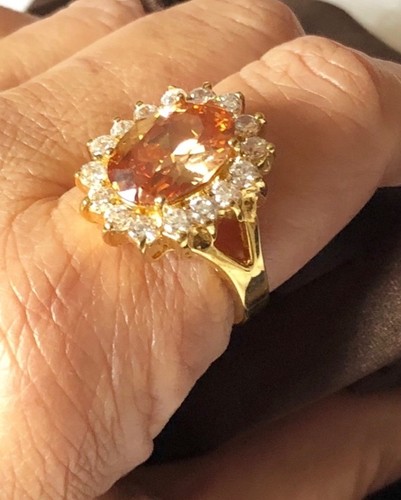 Anillo de cóctel vintage chapado en oro de cristal de cuarzo citrino talla 9,25 - Imagen 14 de 15