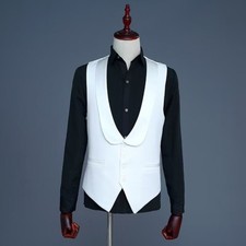 2025 Mens Black Scoop Cut Tuxedo Lapel Shawl Collar Waistcoat Vest Gilet 
