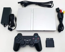 OEM Sony PS2 PlayStation 2 Slim SILVER Console Bundle SCPH-79001 Slimline System