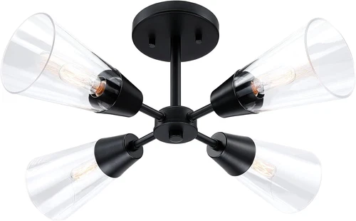 Matte Black 21" 4-Light Semi-Flush Ceiling Light Fixture by Norro - Picture 1 of 9