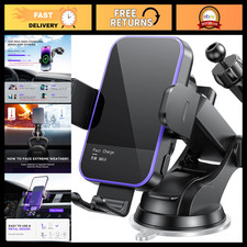 15W Wireless Car Charger with RGB Backlight, Auto Clamping Phone Holder for iPho