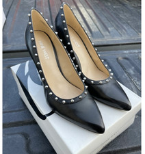 Nine West Womens Gloriao Stud Spike Black Pointed Toe Heels Pumps Size 6.5M