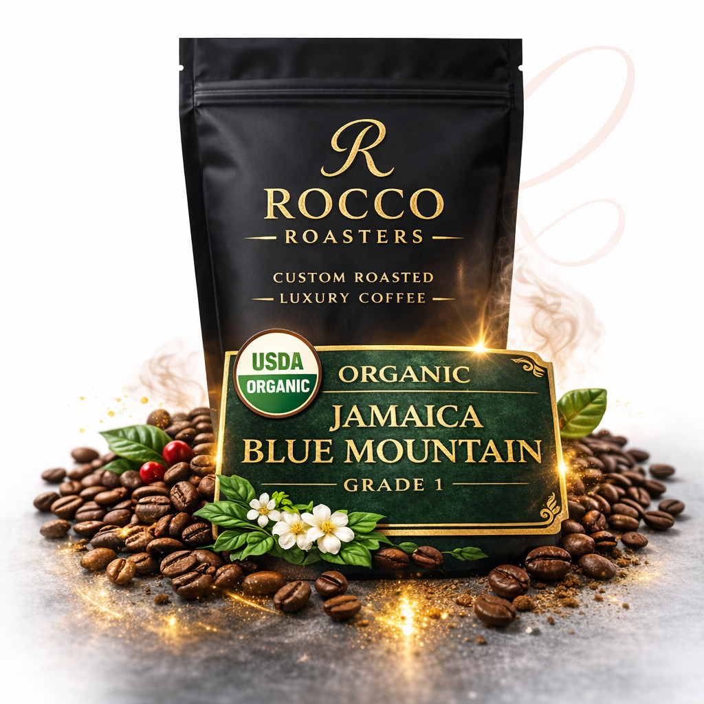 100% Organic Jamaica Blue Mountain Coffee &bull; Roasted or Green, 5 lbs in 1 lb Bags