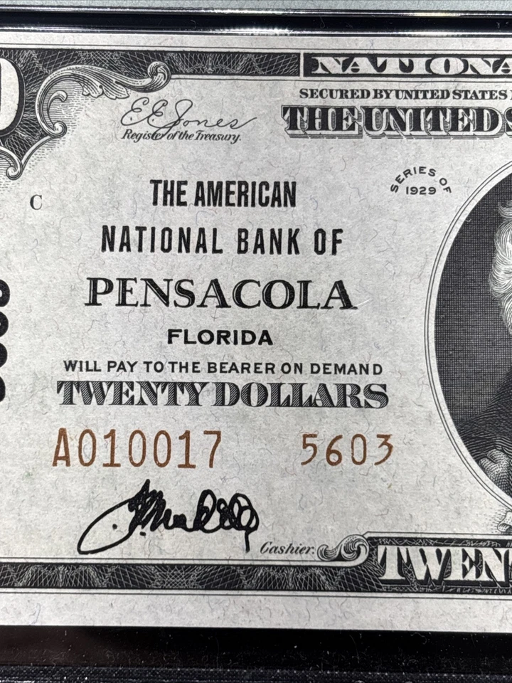 1929 $20 American National Bank PENSACOLA Florida National Currency CH 5603 Ty2 - Image 2 of 4
