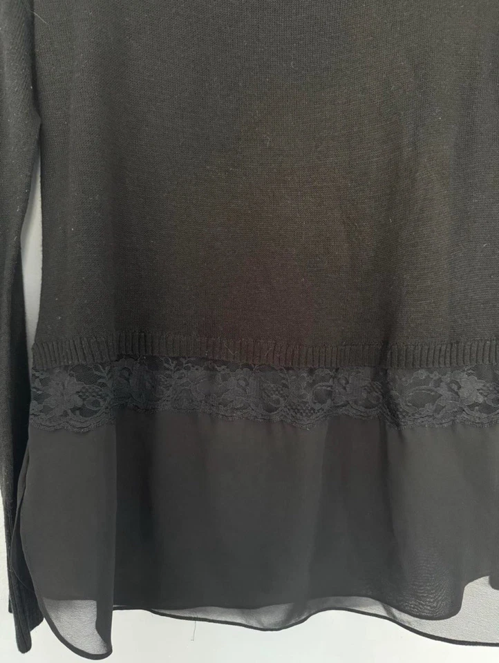 Suéter Estilo RD Negro Dobladillo Transparente Talla M Borde de Encaje Manga Larga Tejido Top Foto 3 de 4