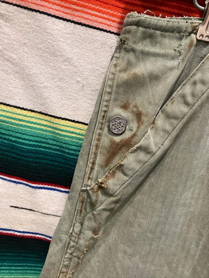 Vintage 40s 50s Military US Army HBT Coverall Carpenter Pants 32/33x28 SEE PHOTO - Image 4 of 4