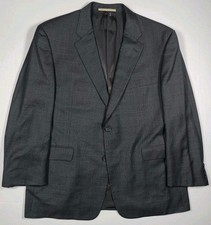 Vintage Burberry 100 Wool Charcoal Windowpane Blazer Made In USA Size 46