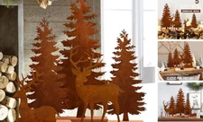  Set of 5 Metal Christmas Tree and Deer Tabletop Decor, Christmas Tree and Elk