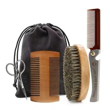 Men's Shaving Brush Set Boar Bristle Portable Barber Natural Beard Brush Comb Sc