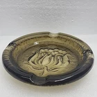 Vintage 8" Blenko Amber Gold Glass Ashtray with Lotus Flower Design