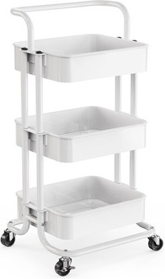 3 Tier Rolling Cart, Metal Utility Cart with Wheels and Handle, Rolling Storage