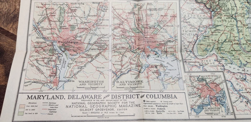 Litografía original 1927 mapa de Maryland, Delaware y Distrito de Columbia... Foto 3 de 4