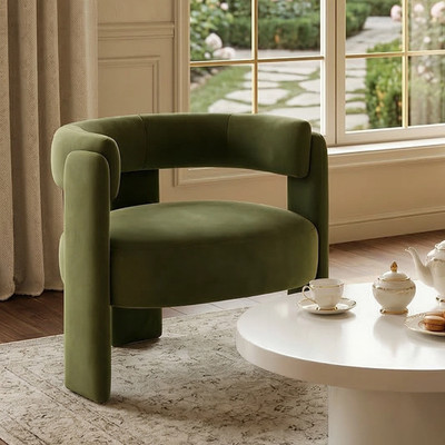 Velvet Accent Chair, Mid-Century Modern, Wood Legs, for Living Room Bedroom