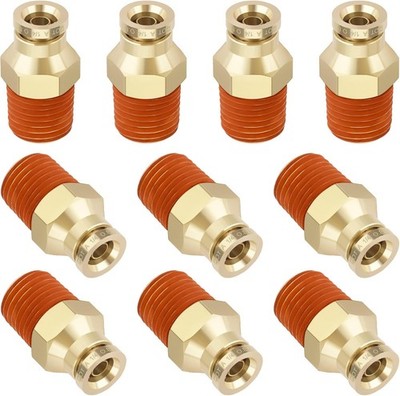 1/4'' Quick Push to Connect Fittings Brass Union 1/4''OD × 1/4''NPT Thread, Gold 