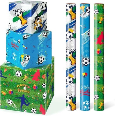 Geschenkpapierrolle Fußball 3er Pack Fußball Geburtstag für Kinder Männer Gr...