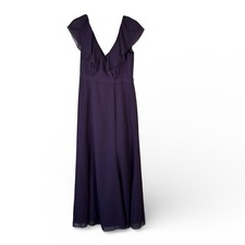Jenny Yoo Purple Ruffled Maxi Dress Womens 10 Bridesmaid Formal Prom Gown Luxury