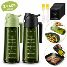 2Pcs Oil Spray Bottle Set 470ml Glass Olive Oil Dispenser Pourer Kitchen BBQ AU