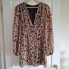 Nasty Gal Size 10 Floral Mini Dress Long Sleeve V Neck Womens Flowers 