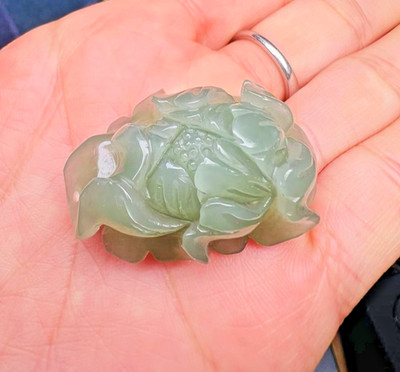 CERTIFIED Hetian Jade Flower green color hand carving rose NATURAL AUTH 和田玉冰透湖水绿