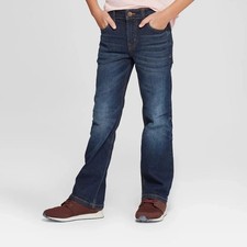 Boys' Stretch Bootcut Fit Jeans - Cat  Jack  Dark Blue 10 Husky: Adjustable Wa