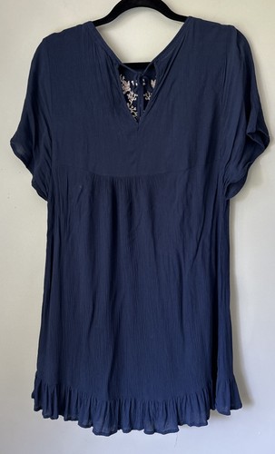 Knox Rose Shift Dress Womens M Navy Embroidered Half Sleeve Drawstring Back - Picture 4 of 8