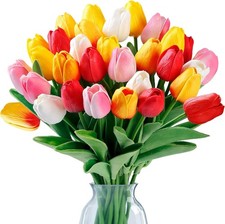 30 Pcs Fake Tulips Artificial Flowers Real Touch PU Faux Flowers Tulip Stems ...