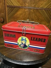Vintage Union Leader Redi Cut Tobacco Tin  Lunchbox Style Uncle Sam Graphics