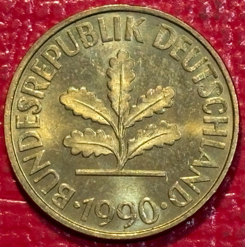 HIGH GRADE AU 1990 F GERMANY 10 PFENNIG COIN-SEP363