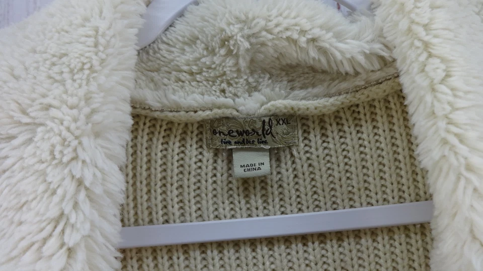 ONE WORLD Faux Open Front Cardigan Womens XXL Beige Draped Long Sleeve Chunky - Image 3 of 4