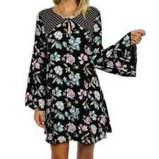 Tassels N Lace Floral Tunic Boho Floral Print Bell Sleeve Dress NWOT S