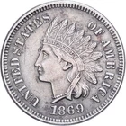 [#639350] United States, Cent, Indian Head, 1869, U.S. Mint, Rare, Bronze, AU