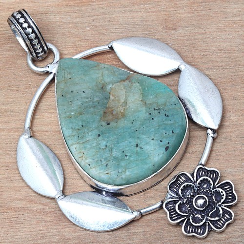 Pendant Amazonite Drusy Gemstone Handmade Gift For Her Silver Jewelry 2.75" - Picture 3 of 5