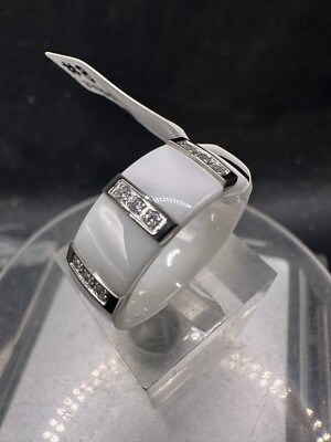 Keramik Ring weiß Pave Band 8mm Zirkonia Designer