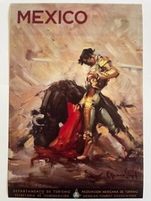 Mexican Bull Fighter Poster Vintage Mexico Travel Poster Art Print