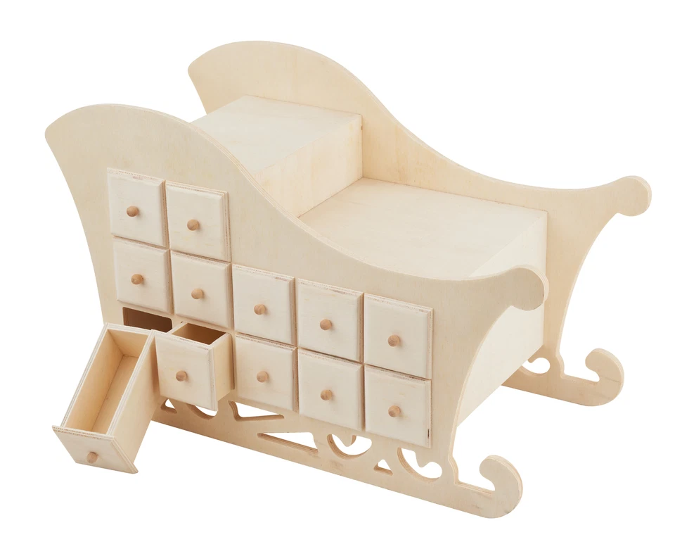 VBS Adventskalender Schlitten Sperrholz 37x25x19cm Weihnachtskalender basteln
