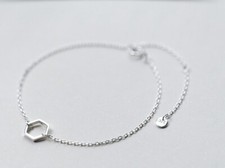 Girl / Women 925 Sterling Silver Geometric Hexagon Chain Anklet or Bracelet 6-8"