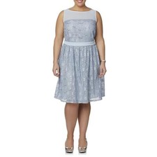 J Taylor -Women's Lace Sequins  Sleeveless Dress, Plus-size:  14W  ,Dusty Blue 