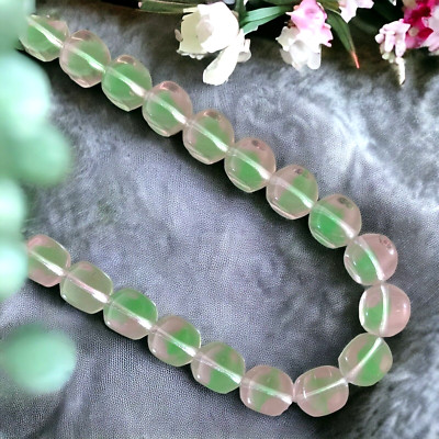 25 pcs Beads 11mm Czech Glass Light Pink Mint Green Two Tone Rounded Sides