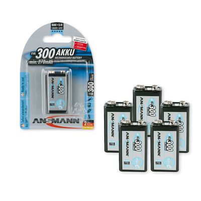 ANSMANN 6-Pack 9V 300 mAh Low Self-Discharge Rechargeable Battery 9 Volt