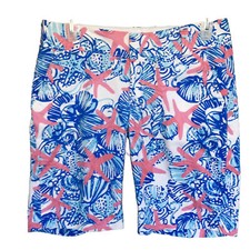Lilly Pulitzer Chipper Shorts 0/30 Blue Pink Seashell Print Cotton Bermuda Resor