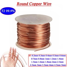 Round Solid Bare Copper Wire T2 99.9 Pure Cu Dead Soft Wire Dia: 0.2mm to 5mm