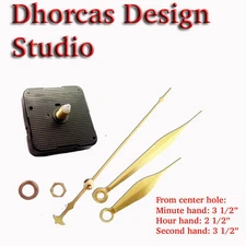 (#09) Quartz Clock kit 1/2" threaded LONG SHAFT, high torque & gold 3 1/2" hand