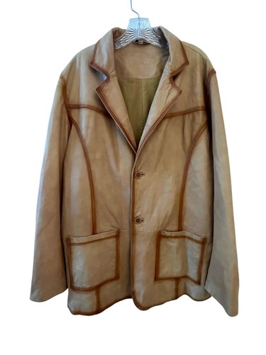 Bod & Christensen Leather Blazer Jacket Womens L Tan Single Button Pockets Y2K