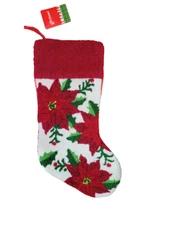 Glitzhome 21" L Red Poinsettia Christmas Stocking Made with Hooked Material
