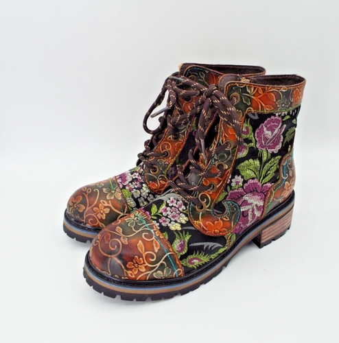 L'Artiste by Spring Step Fantastic Brown Multicolor Floral Combi Boots Size 37 - Picture 2 of 17