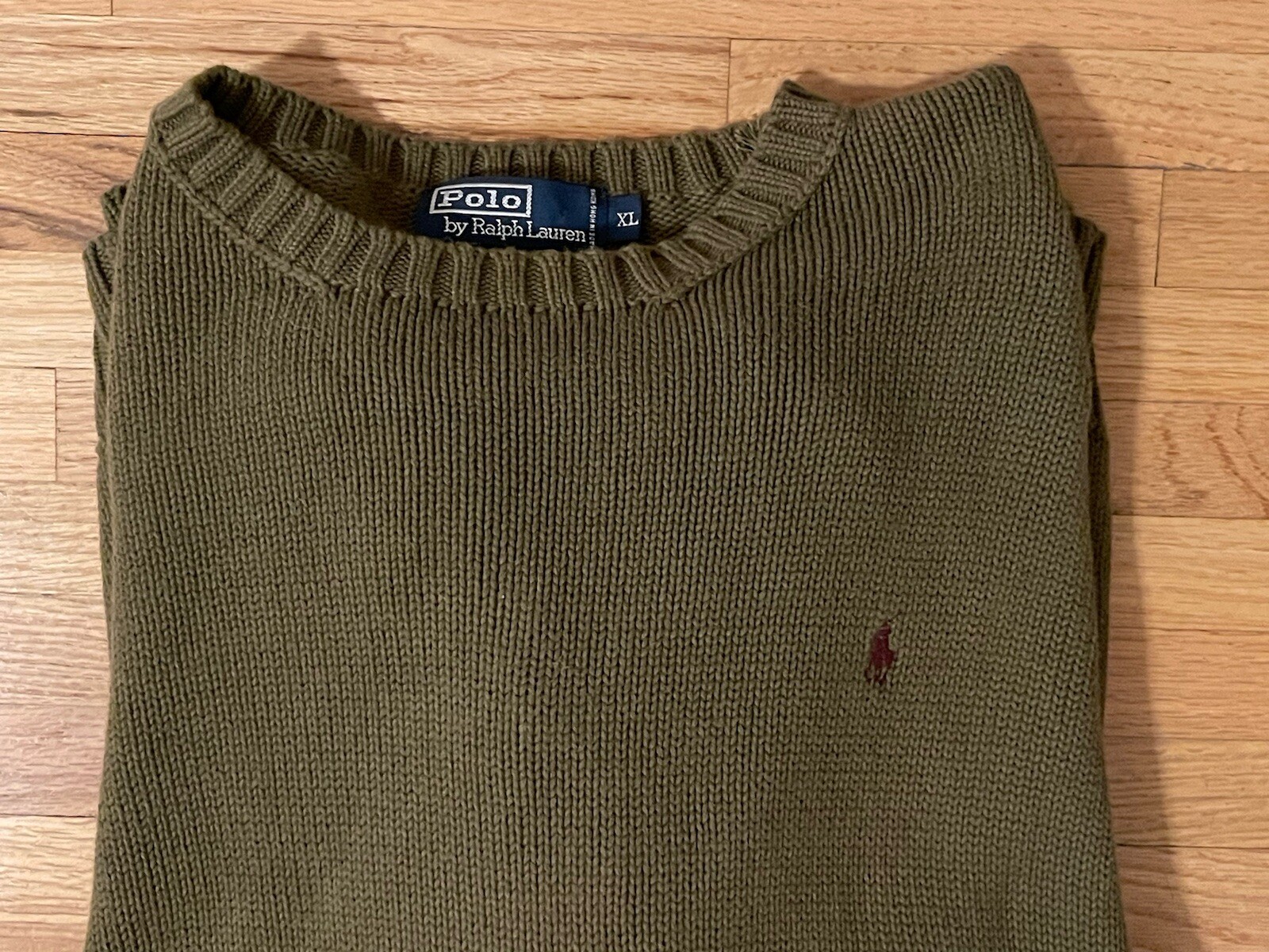 Ralph Lauren Polo Adulto XL Maglione Verde Oliva Pony Outdoor Felpa Uomo Vintage